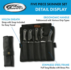 Full tang knife blades and pakkawood handles in SZCO Supplies 5Pc Skinning Knife Set