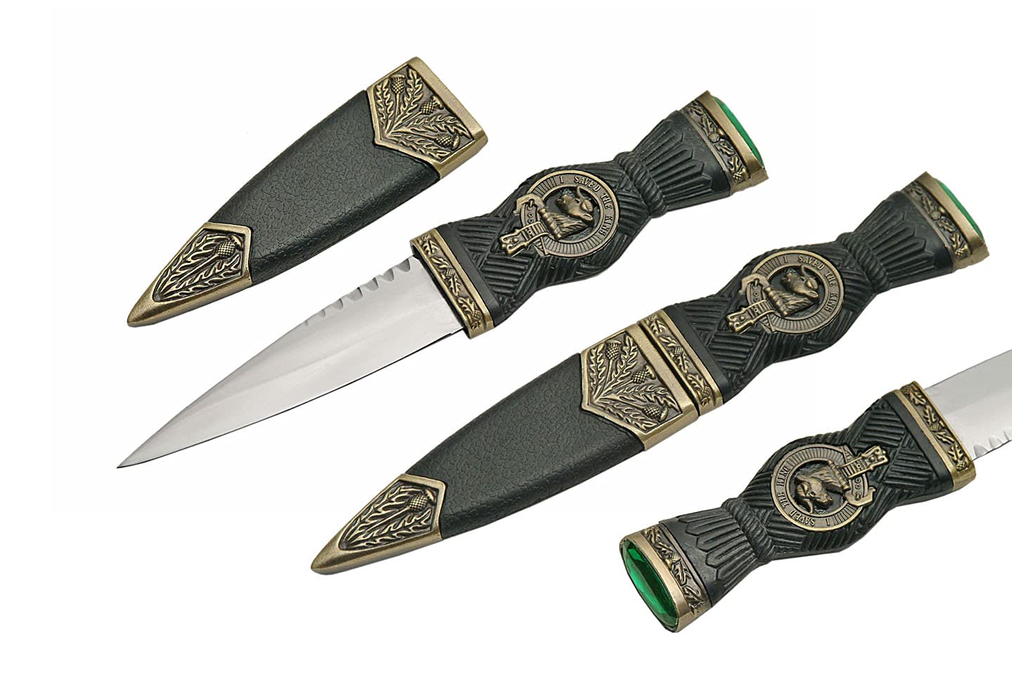 Szco Supplies 7.25 inch emerald pommel sgian-dubh with bronze-adorned scabbard