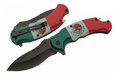 SZCO Supplies 8.5-inch folding knife with Mexican flag handle design