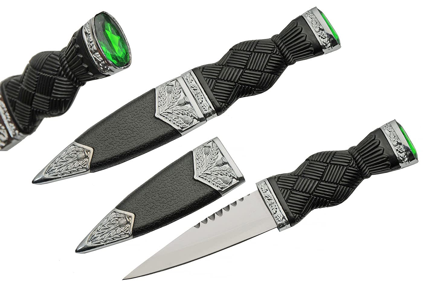 Szco Supplies 211545-GN Emerald Sgian Dubh with scabbard in black