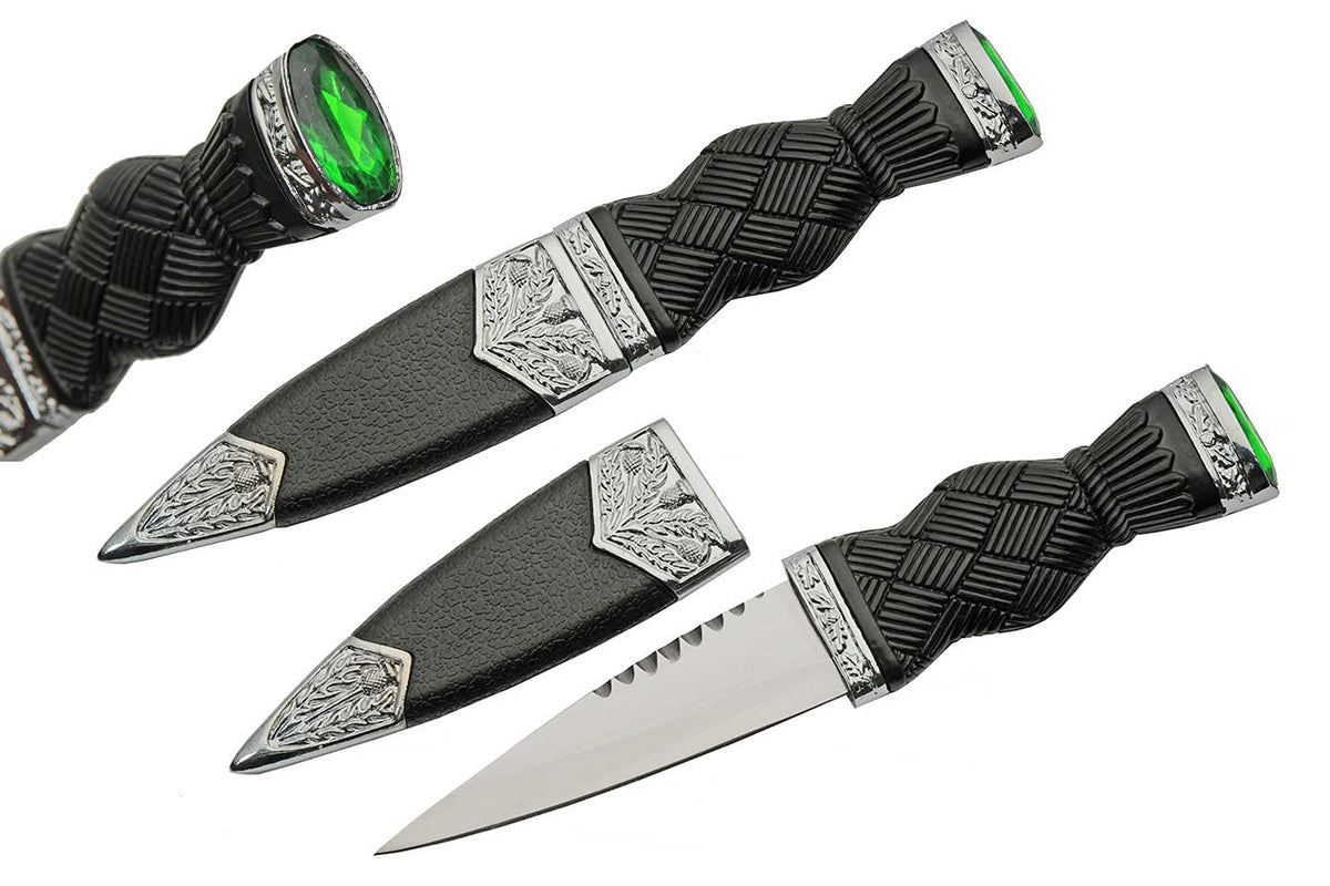 Szco Supplies 211545-GN Emerald Sgian Dubh with scabbard in black