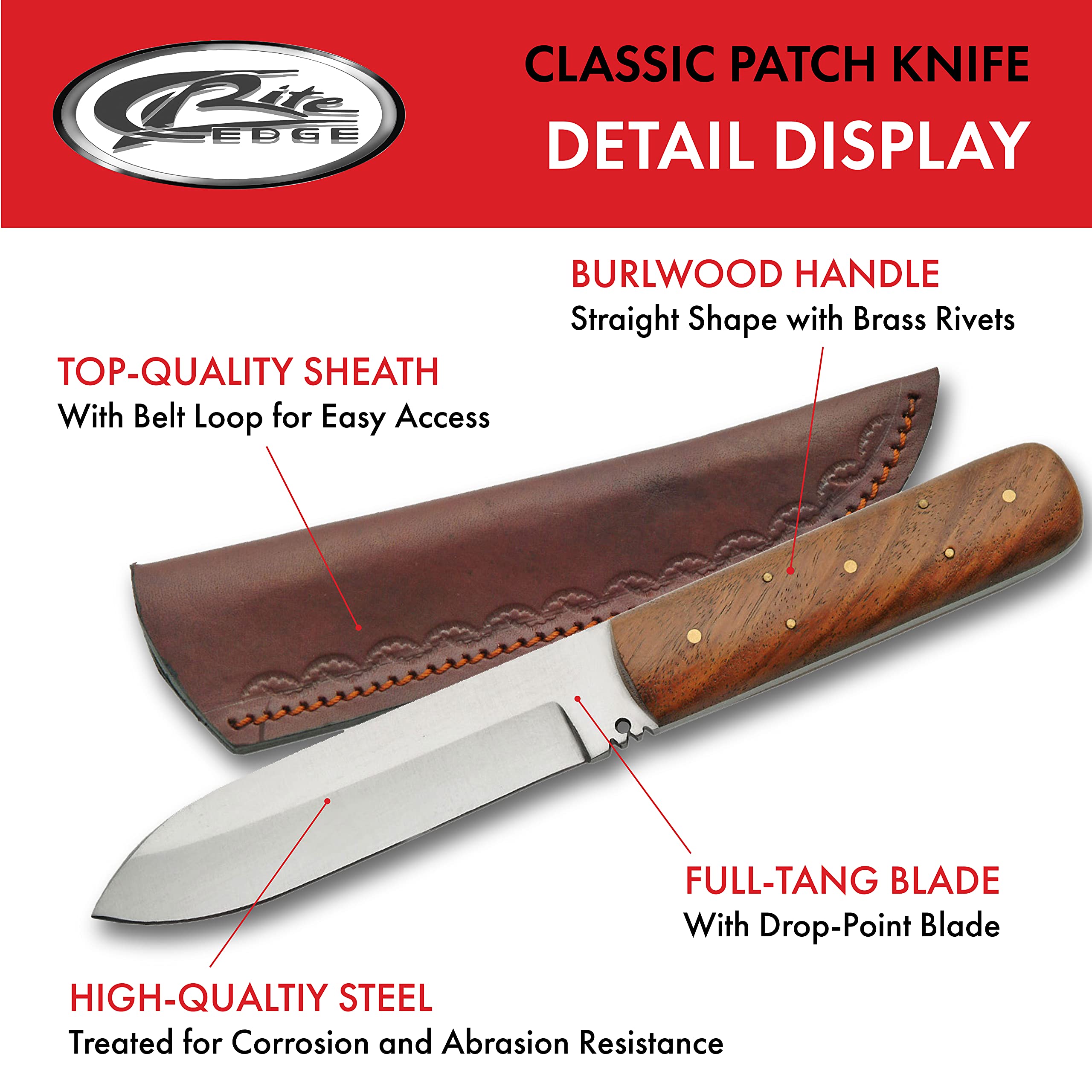 Patch knife burlwood handle with brass pins