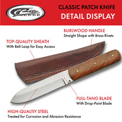 Patch knife burlwood handle with brass pins