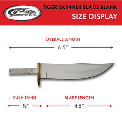 Brass-guarded Tiger Skinner Blank Knife ready for handle customization