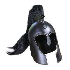 SZCO Trojan Black Helmet with crest, ideal for cosplay and stage props.