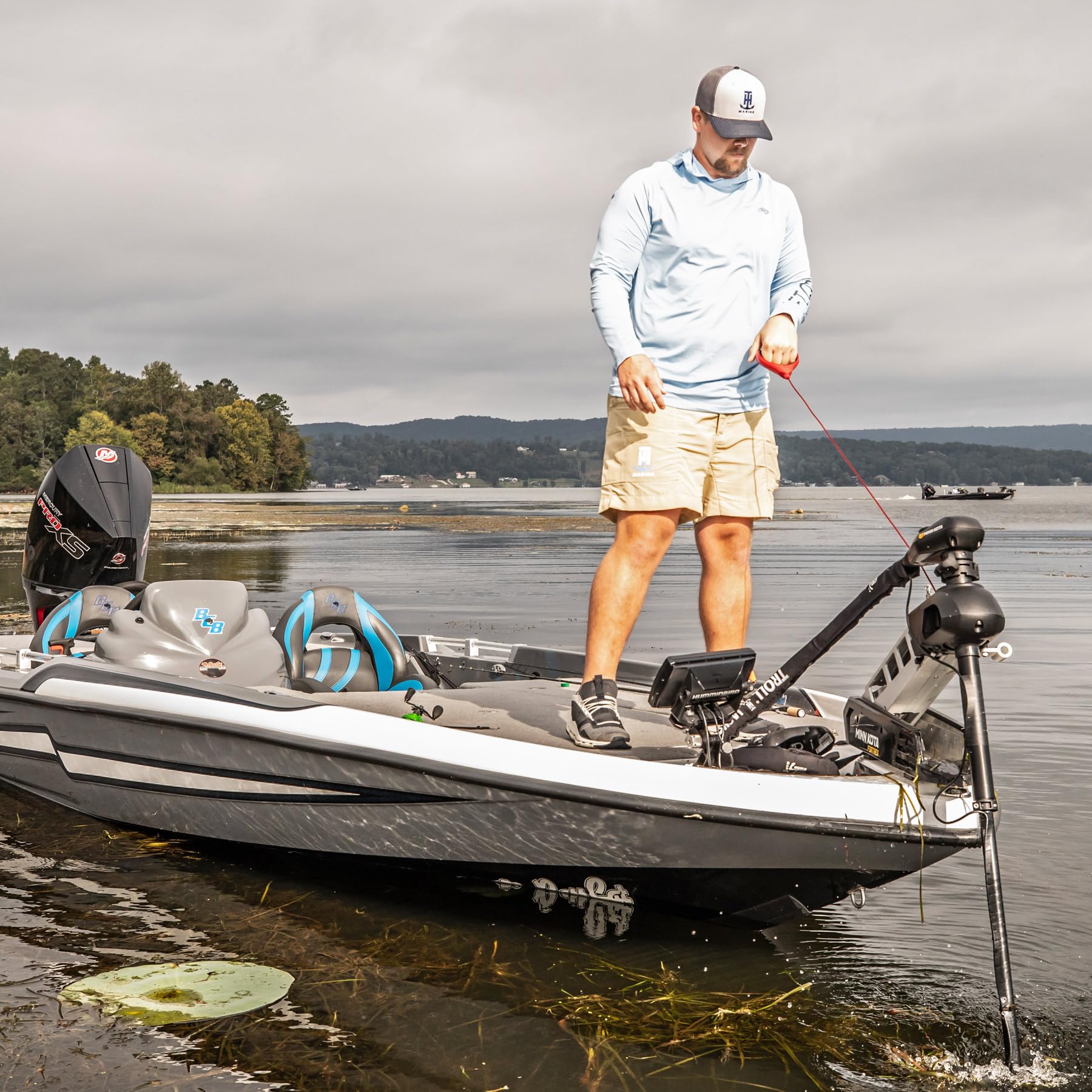 G-Force handle installed on trolling motor shaft with hook-and-loop strap