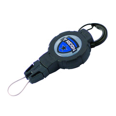 T-REIGN retractable gear tether in black polycarbonate case with Kevlar cord extended