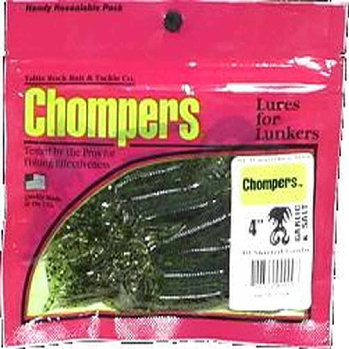 Table Rock Bait Chompers 4-Inch Watermelon Double Tail Jig in green, attracts bass.