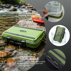 Orange tackle box with interior dividers and auto-open lid