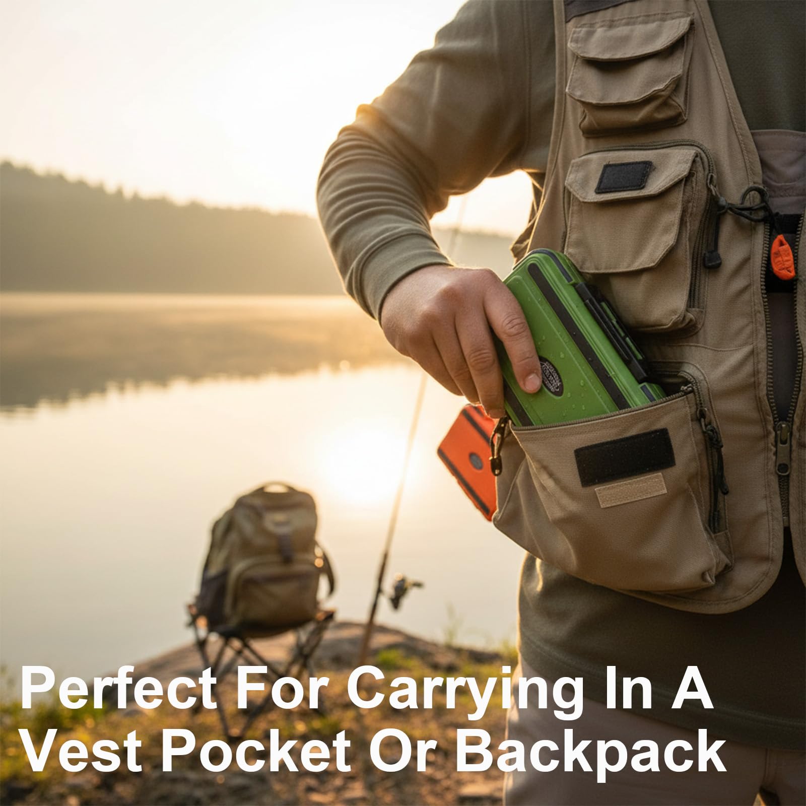Waterproof tackle box floating on water