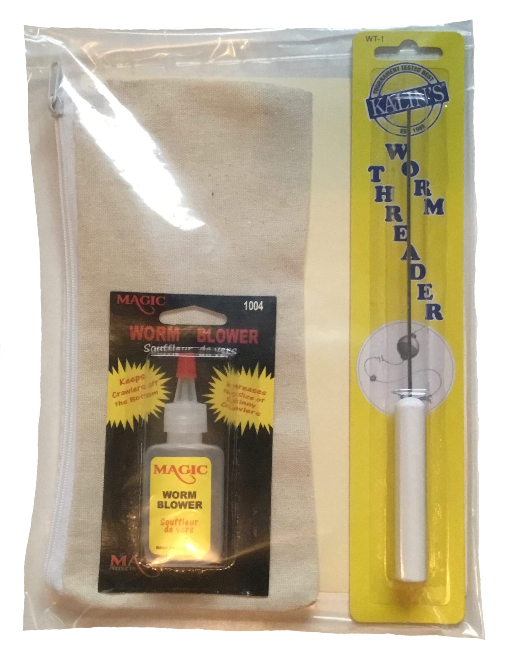Tackle box with worm baiting accessories ready to use
