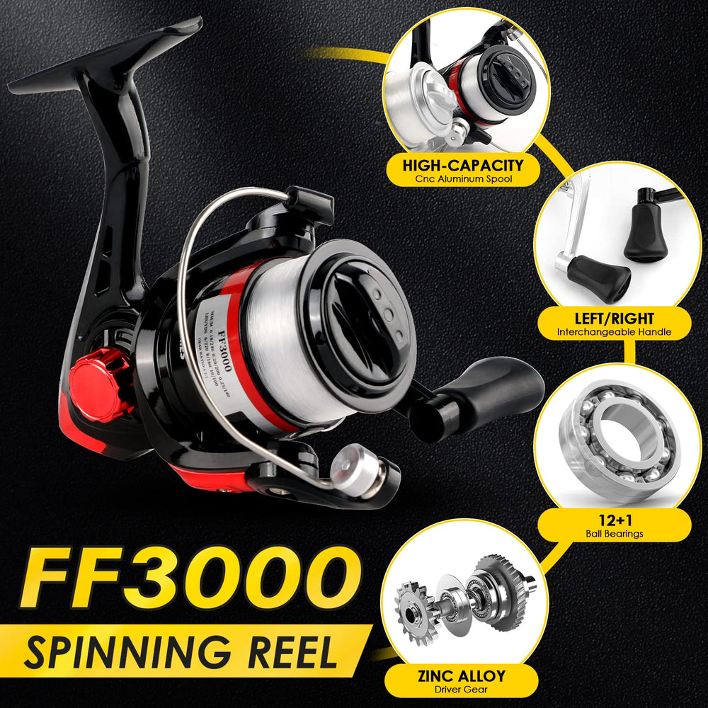 Tackle boxes with assorted lures, spinnerbaits, and hooks