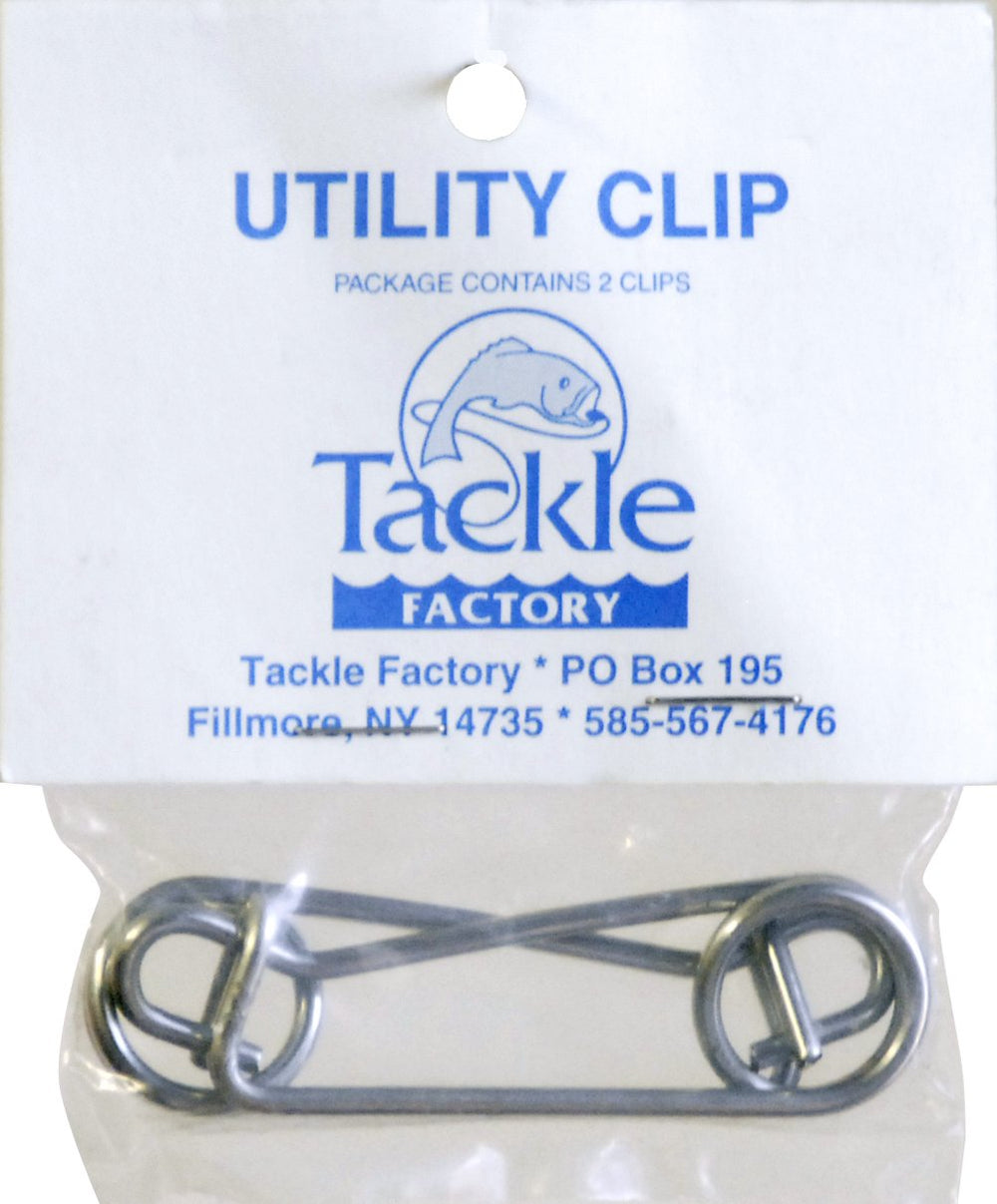 Tackle Factory UC-2 utility clips in a 2-pack for quick release and secure hanging.