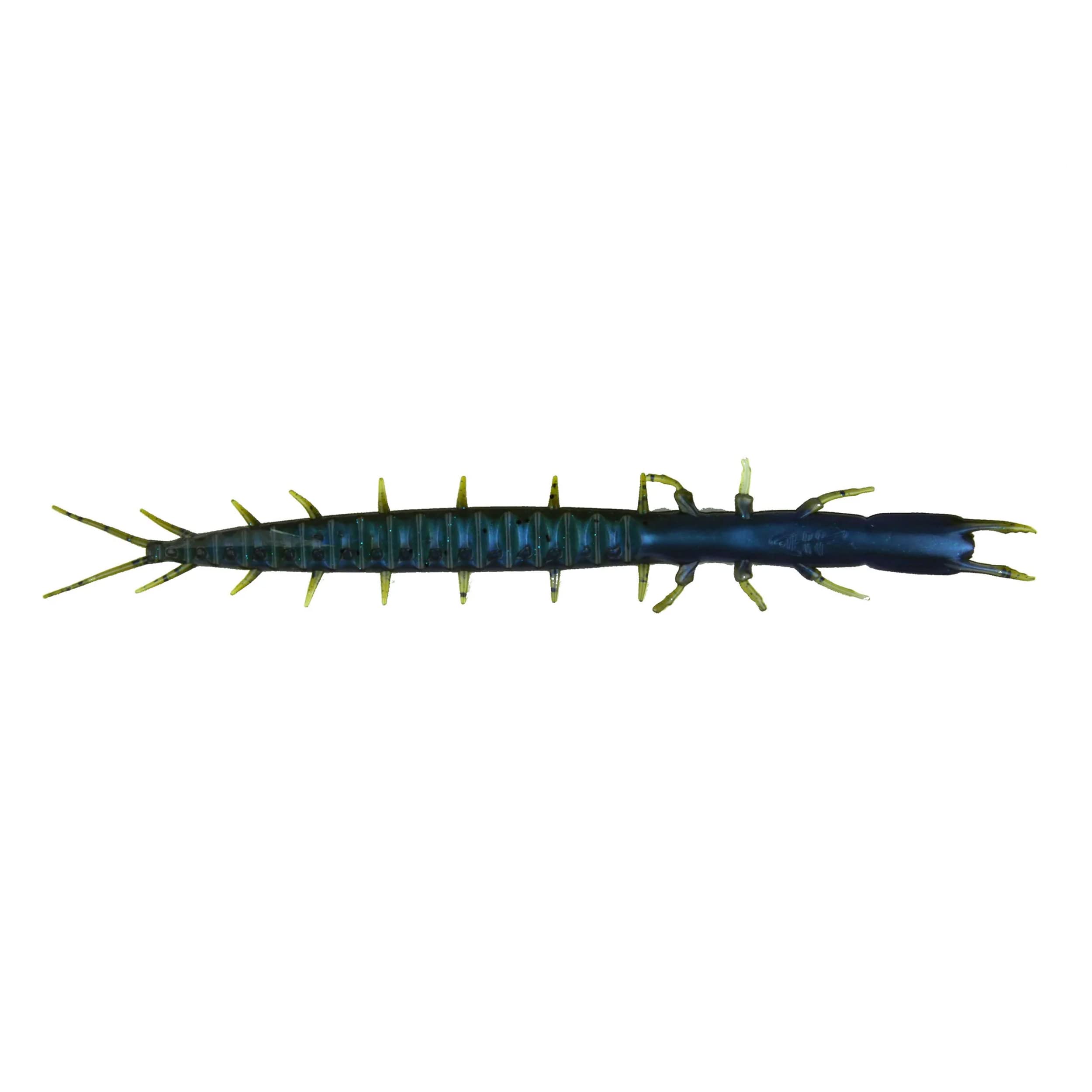 Mega-Mite Hellgrammite 8-inch soft plastic fishing lure in Green Pumpkin Blue