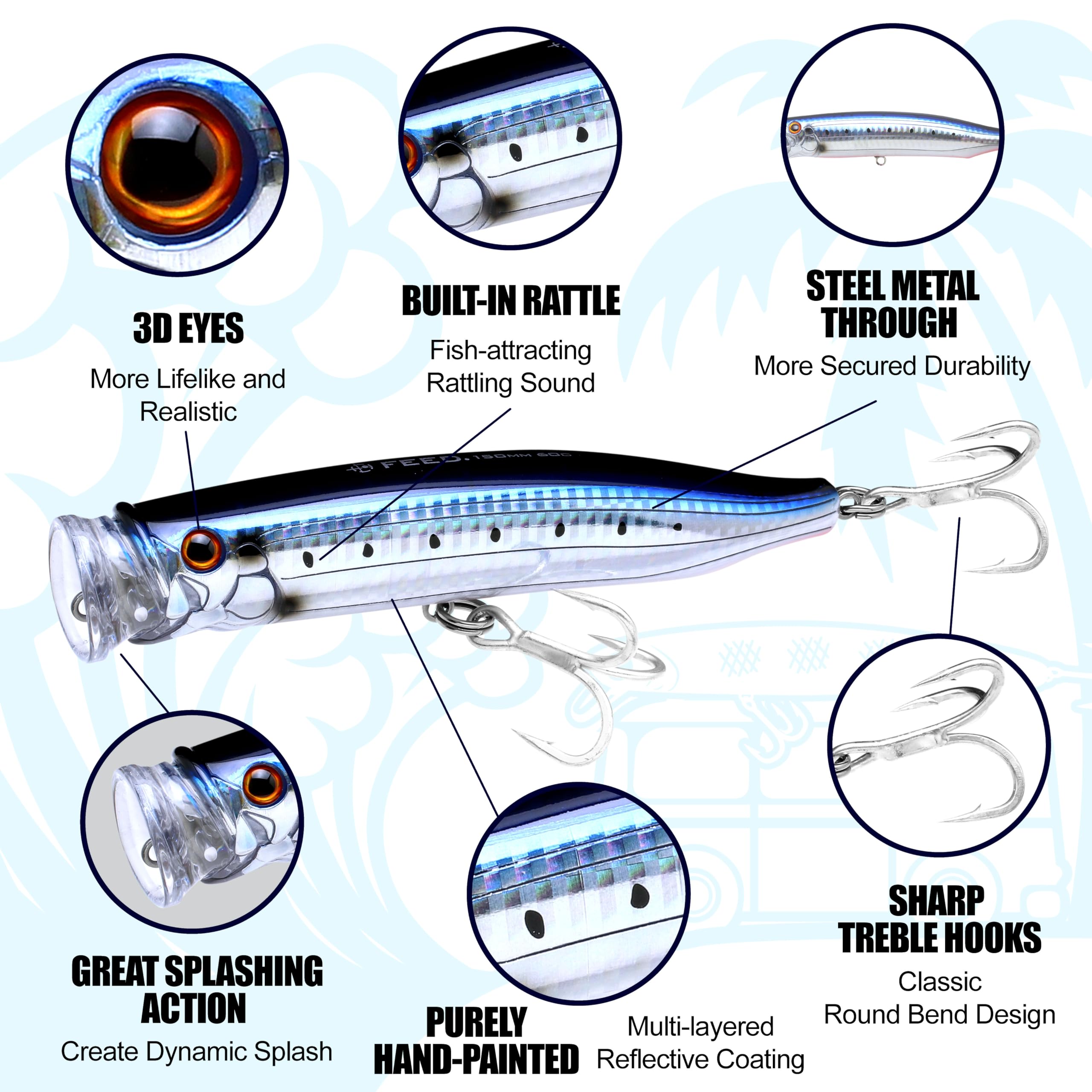 TACKLE HOUSE Feed Popper 150 NR Clear angled view