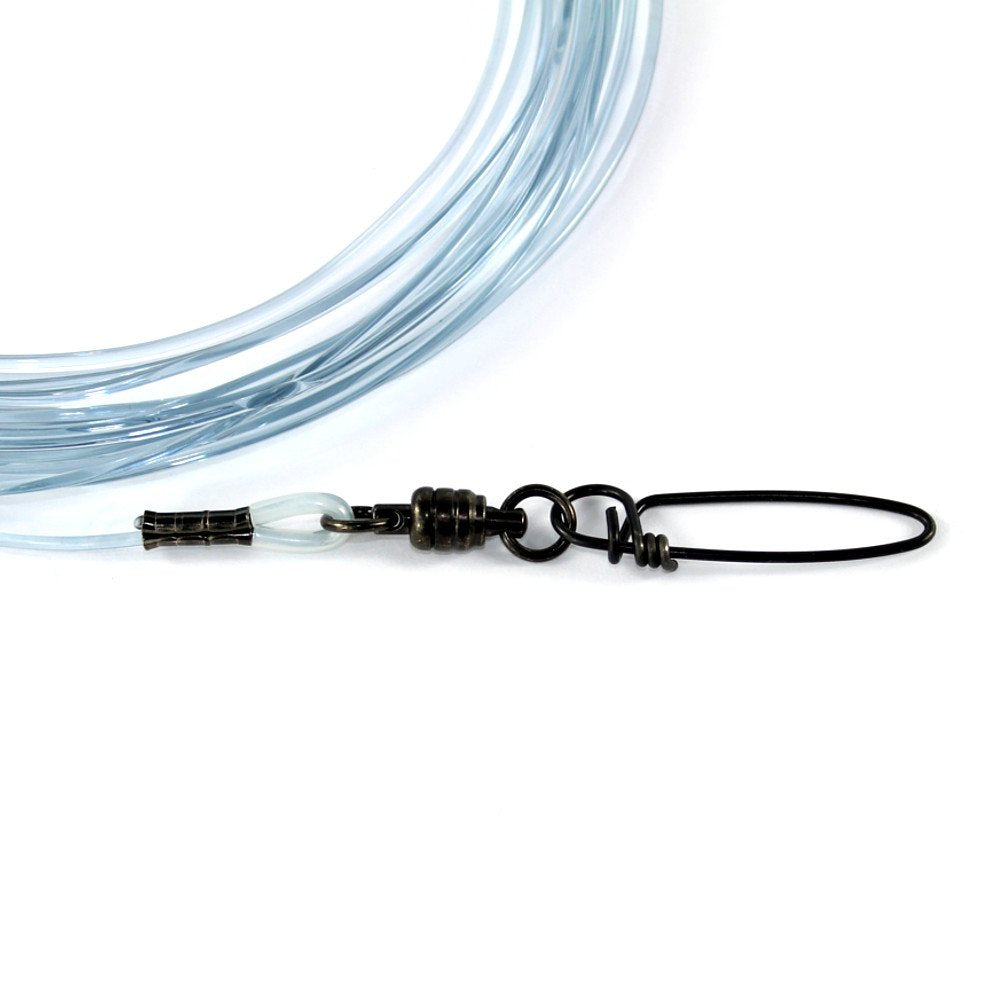 Tackle Room Wahoo Shock Leader 250lb chafe-end with loop, protecting connections during rough battles.