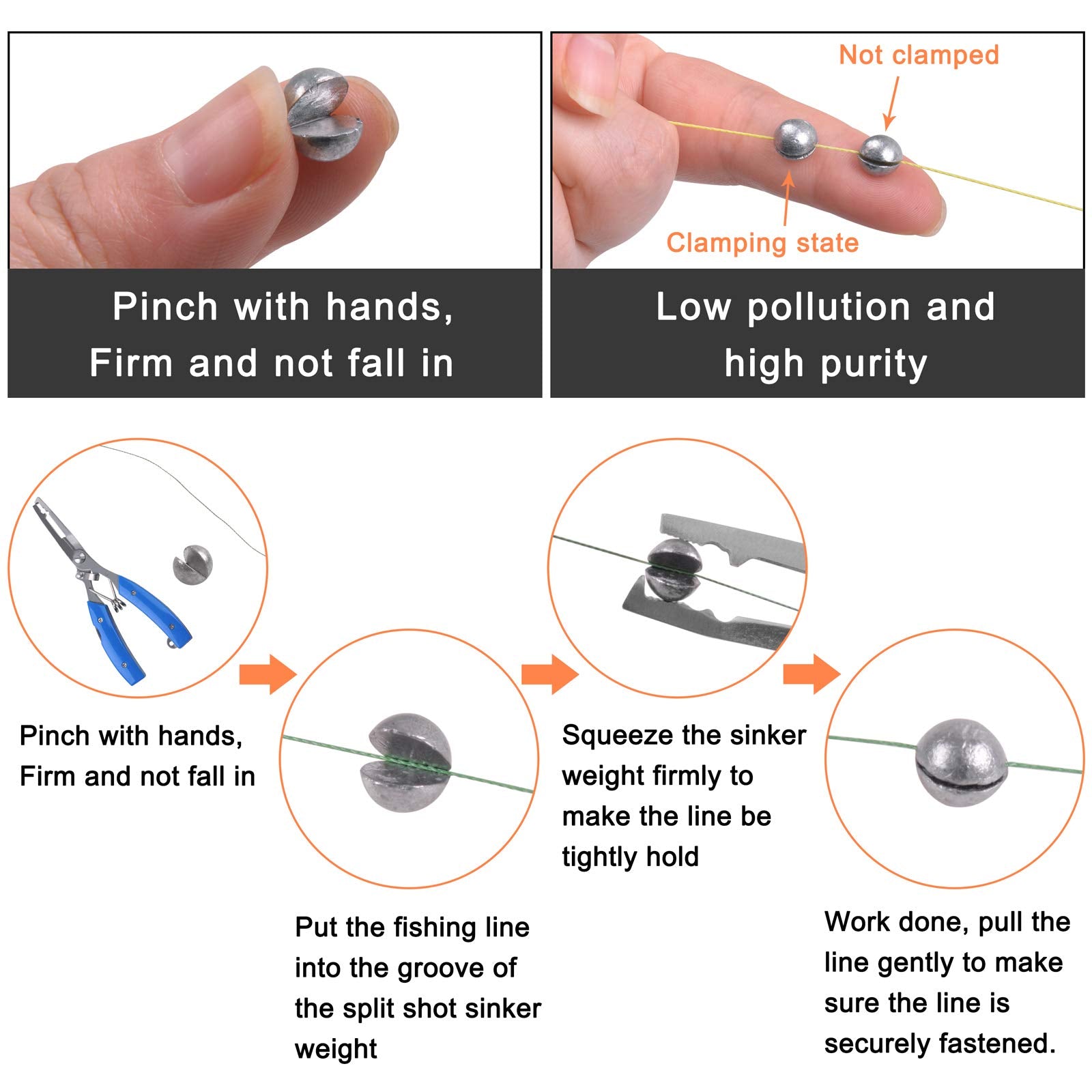 Premium carbon steel hooks and lead sinkers in the kit