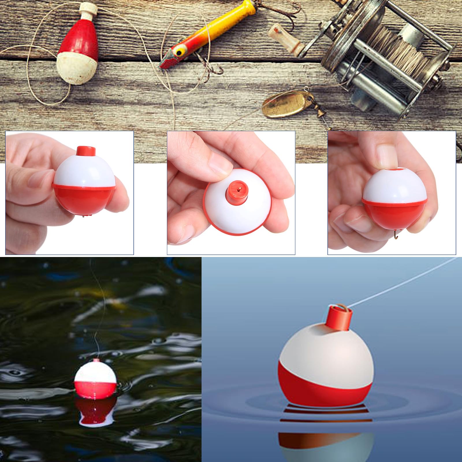 Assorted bobbers and floats within the fishing tackle kit