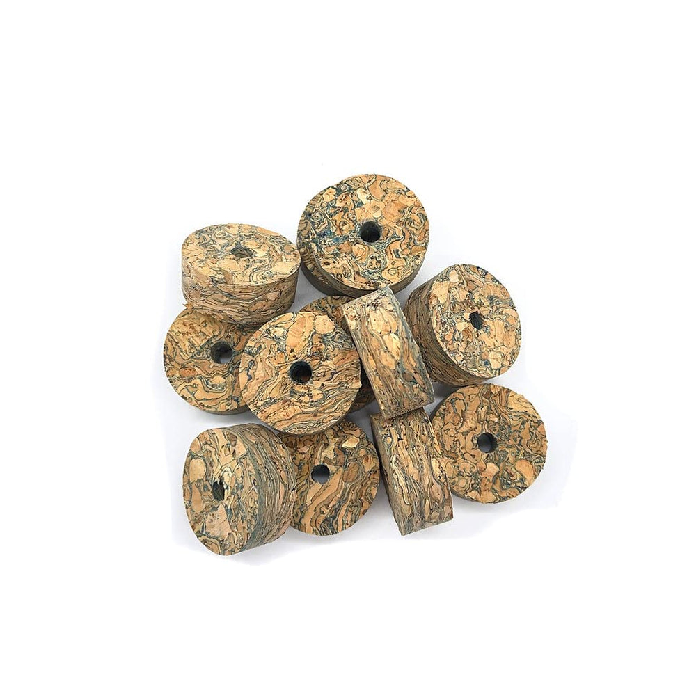 TackleZoom blue burl rings, close-up view, showcasing cork texture and finished grip.