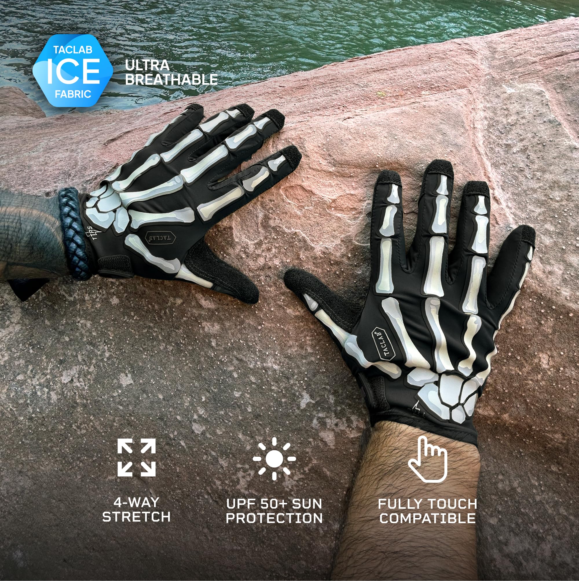 TACLAB Reaper Black Skeleton Gloves palm close-up emphasizing grip and tactile control