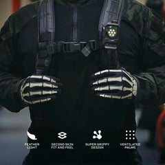 TACLAB Reaper Black Skeleton Gloves strap area shows secure closure for cycling use