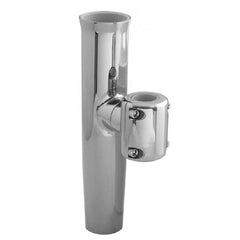 Close-up of the TACO Metals rod holder clamp-on, showing adjustable support for pipes and tubes