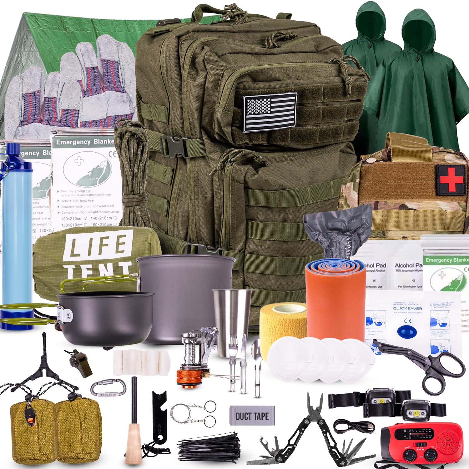 TacPreps 72-Hour Survival Kit backpack exterior with durable, water-resistant shell.