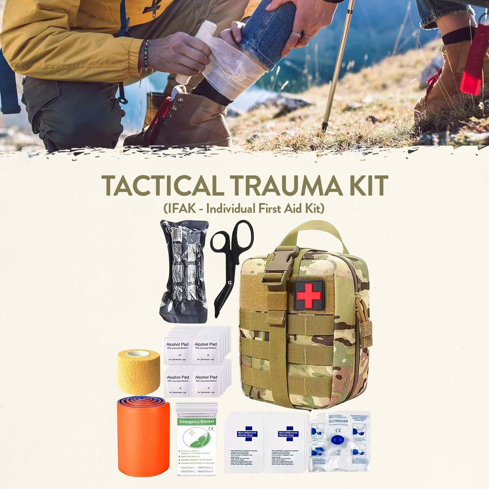 TacPreps emergency tools layout including headlamp, multitool, and compass.