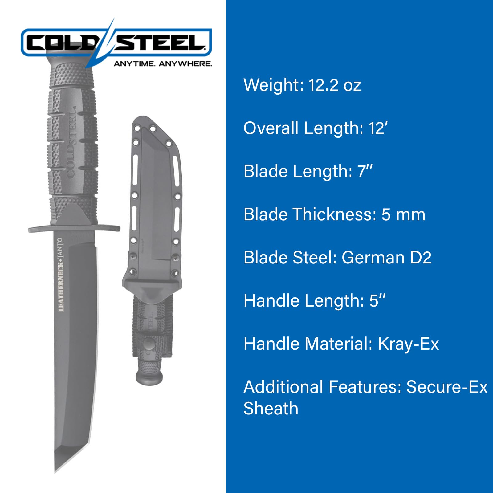 Overall dimensions of Cold Steel Leatherneck Tanto fixed-blade knife