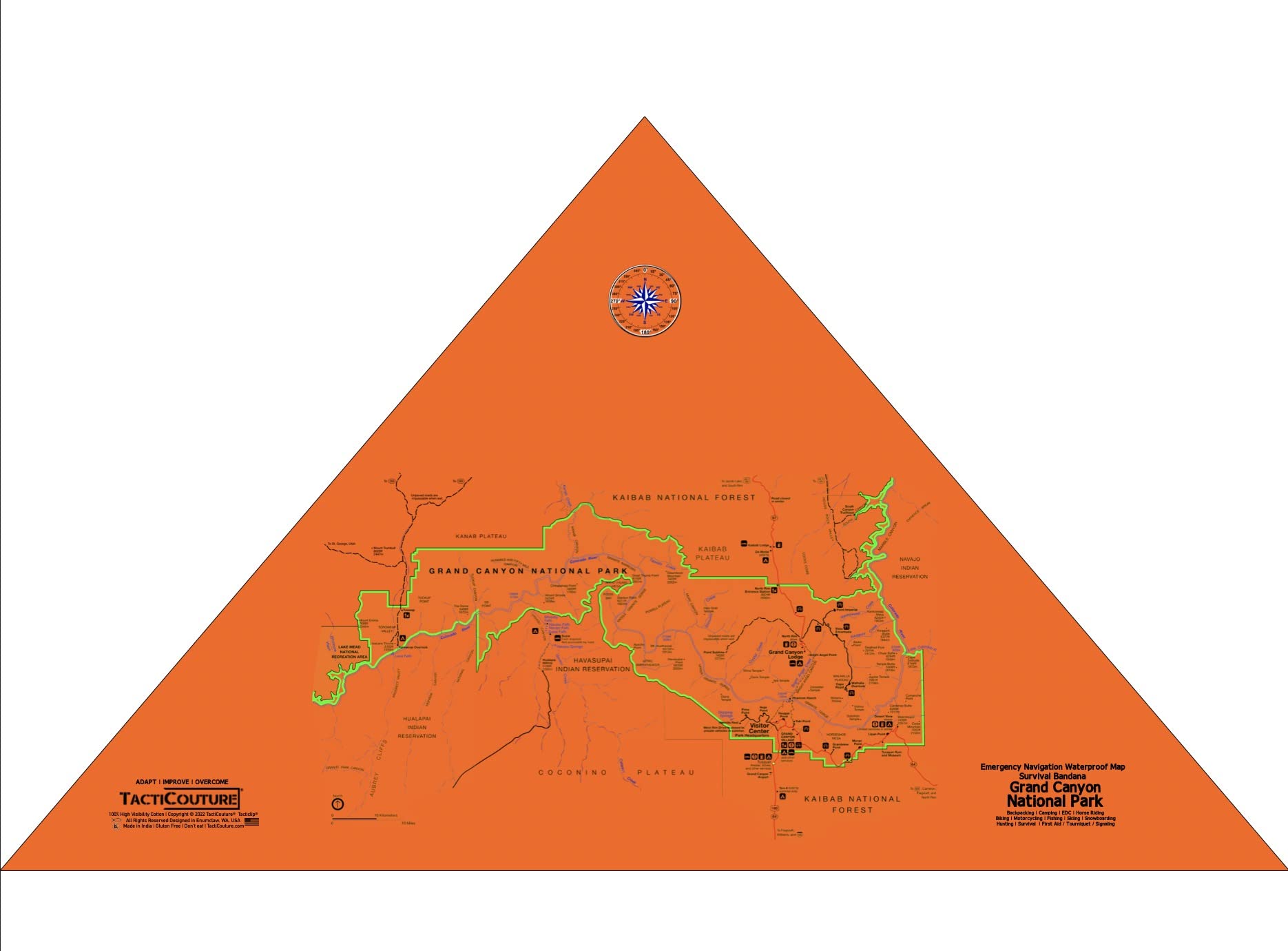 Tacticouture survival bandana folded to reveal the emergency map in a compact form.