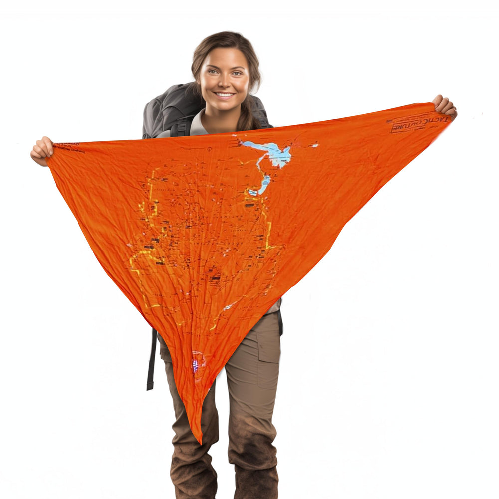 Tacticouture Grand Canyon map bandana with landmark details for quick navigation.