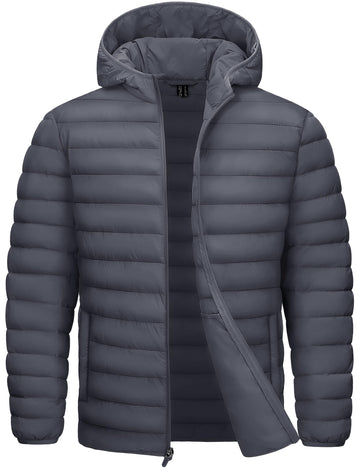 TACVASEN down coat men hooded packable gray – lightweight warmth on the go