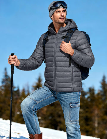 TACVASEN down coat men insulated hood details – wind protection during chilly days