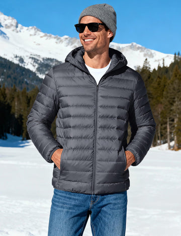 TACVASEN down coat men water-resistant fabric closeup – dry in damp commutes