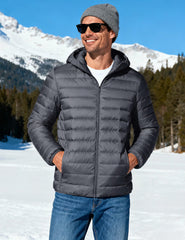 TACVASEN down coat men water-resistant fabric closeup – dry in damp commutes