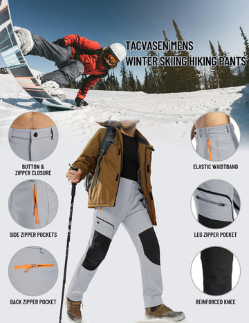 TACVASEN hiking pants light grey finish pairs with winter gear.