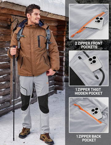 TACVASEN hiking pants suited for skiing, snowboarding, hiking, and winter work.