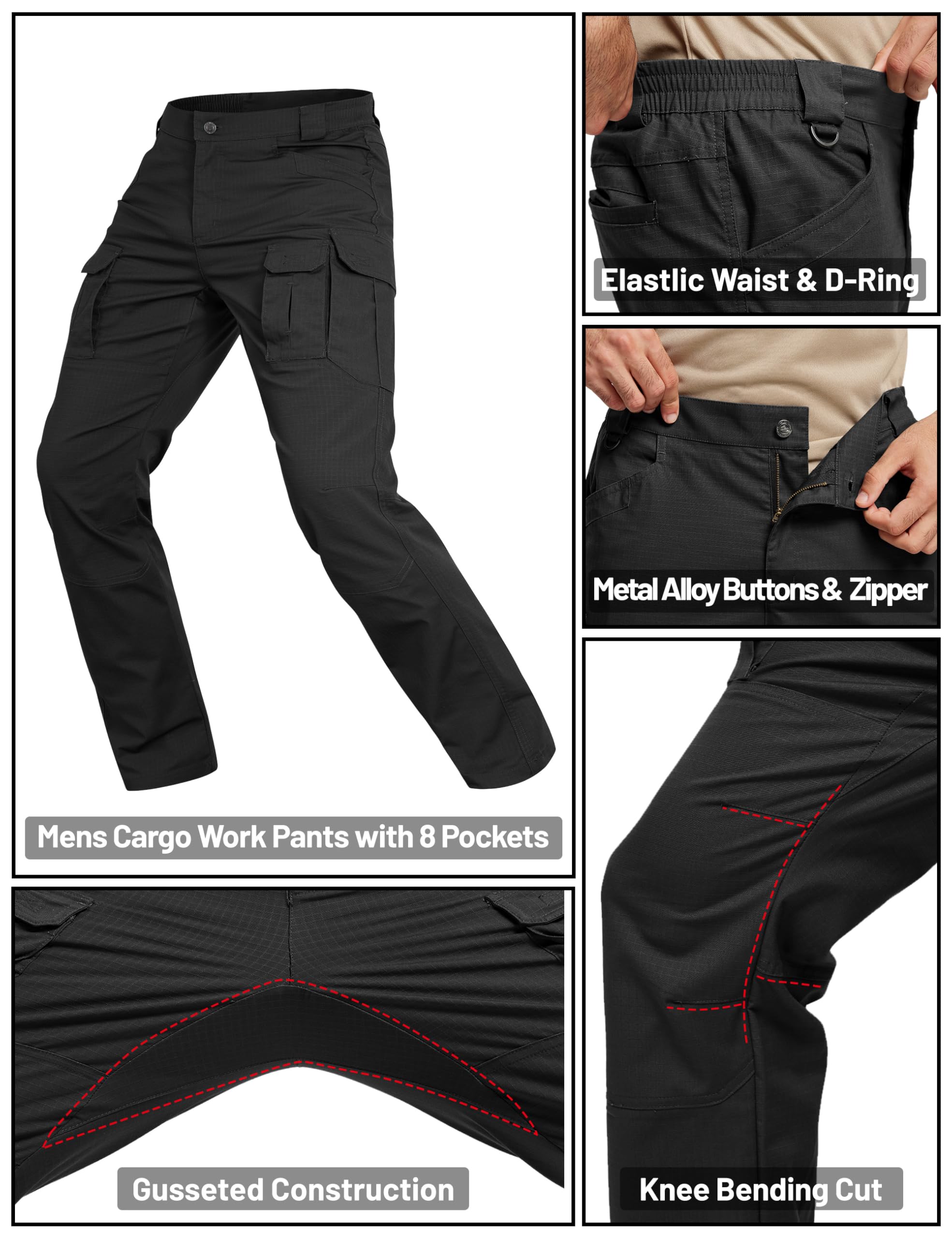 TACVASEN cargo pants suitable for work, hiking, and travel in varied environments
