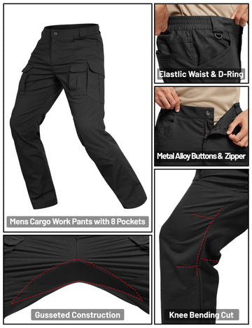 TACVASEN cargo pants suitable for work, hiking, and travel in varied environments