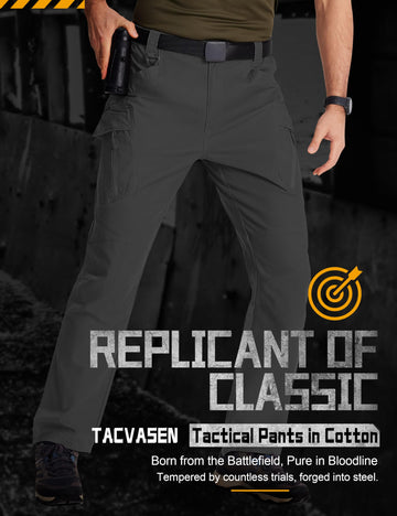 TACVASEN mens hiking pants knee reinforcement close-up demonstrates ripstop durability for rugged trekking