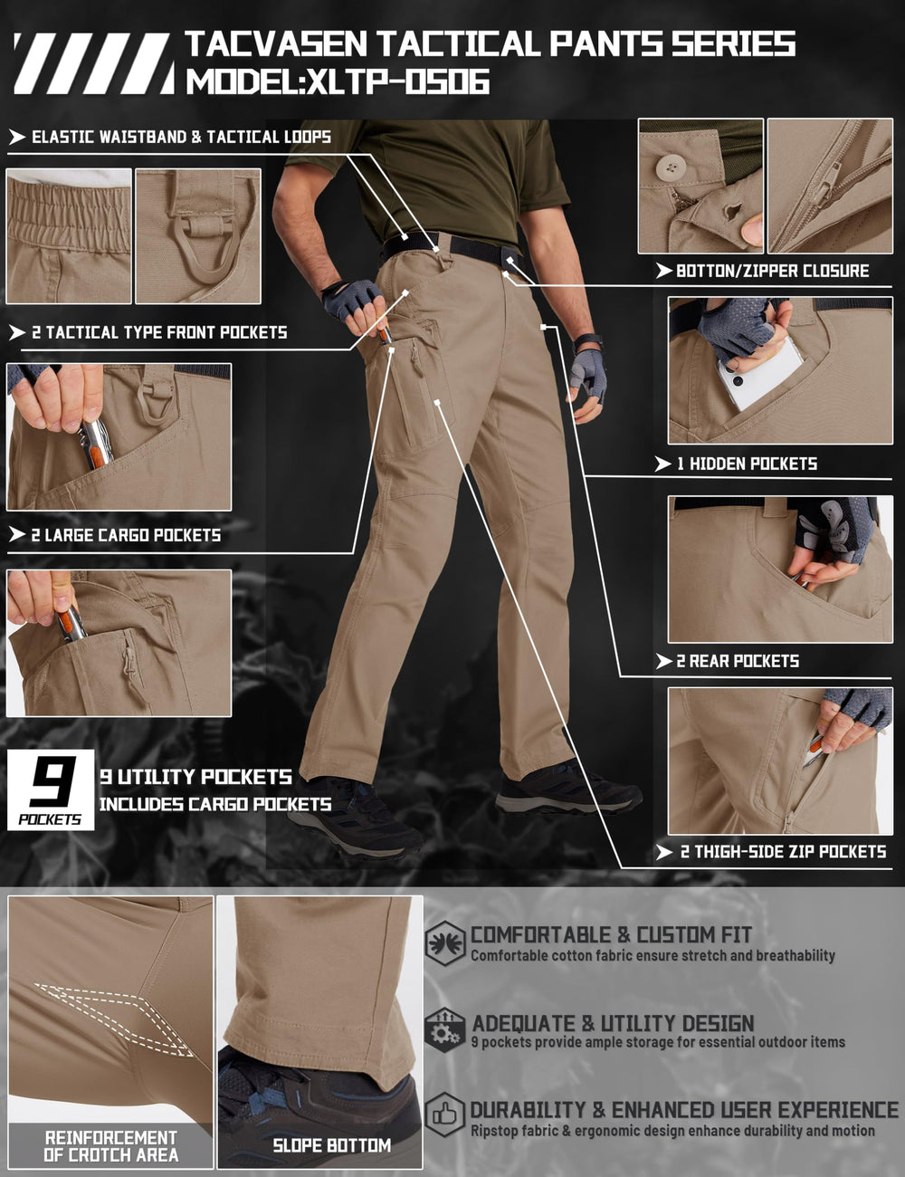 TACVASEN back pockets show secure storage for essentials on treks