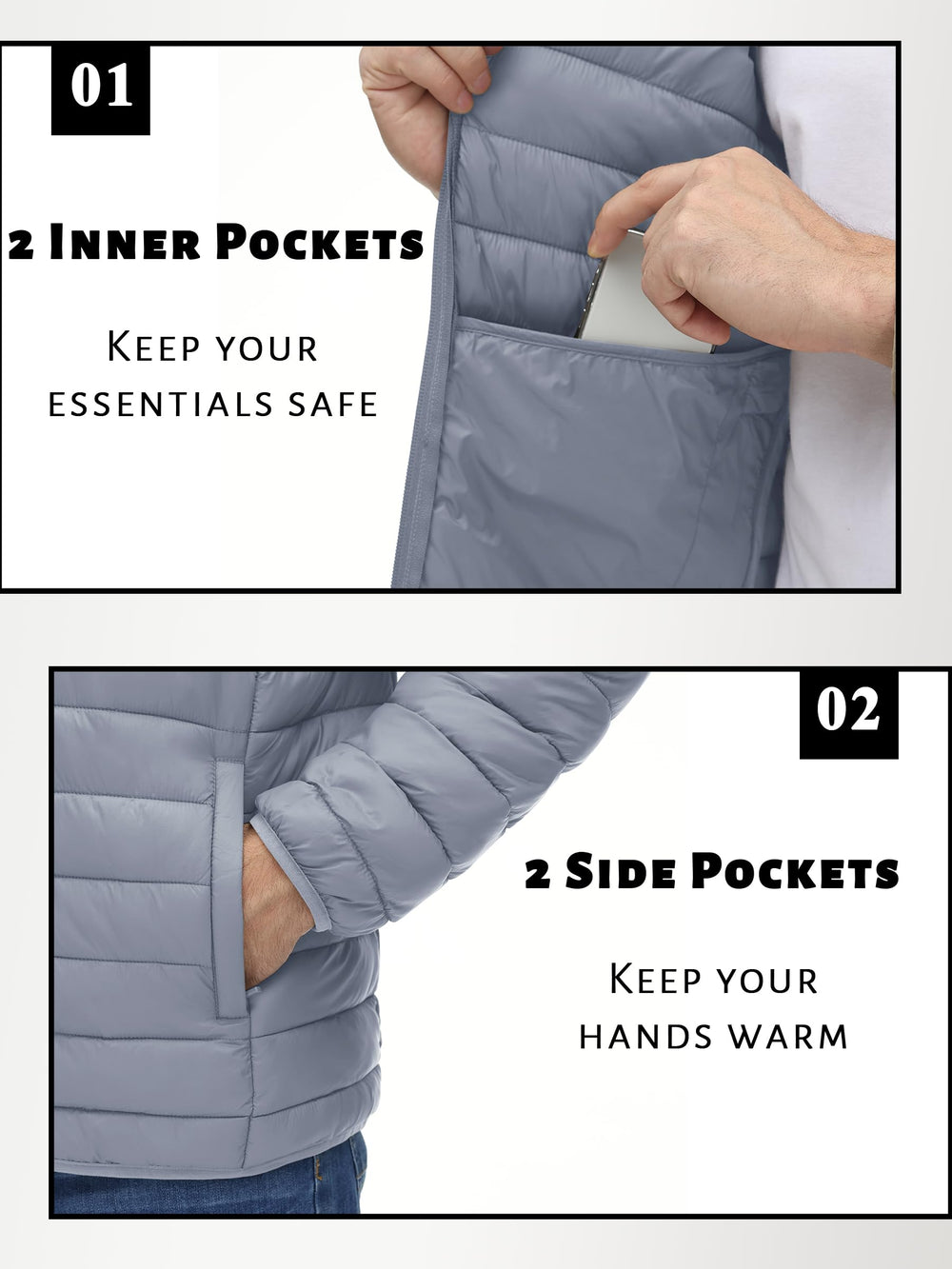 TACVASEN men's puffer coat four pockets provide secure storage and warmth.