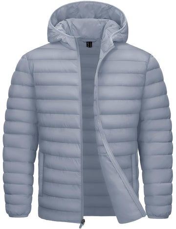 TACVASEN men's puffer coat hooded front view delivering lightweight warmth for everyday use.