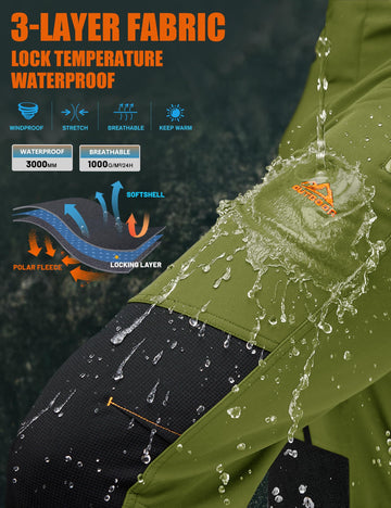 TACVASEN men's snow pants knee reinforcement enhances durability and bending flexibility.