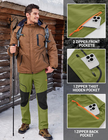 TACVASEN men's snow pants pocket areas secure your essentials on the go.
