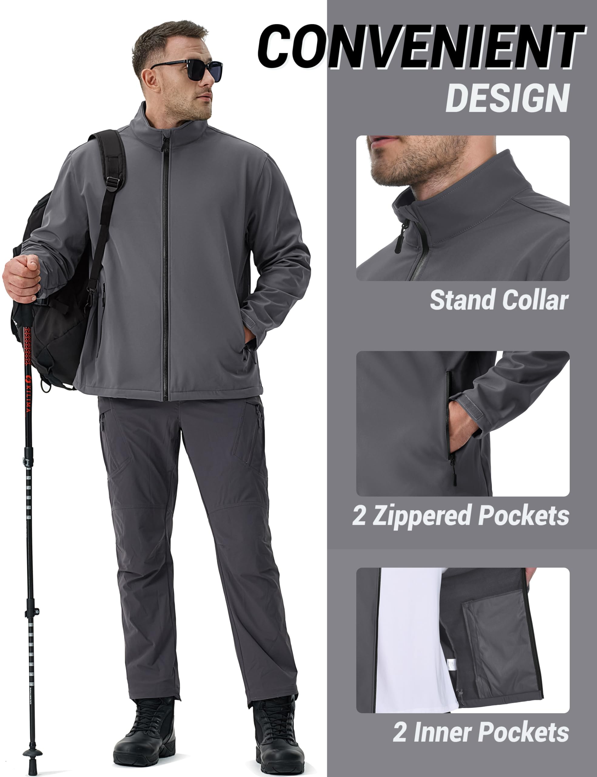 TACVASEN jacket stand collar offers full neck coverage in chilly weather.