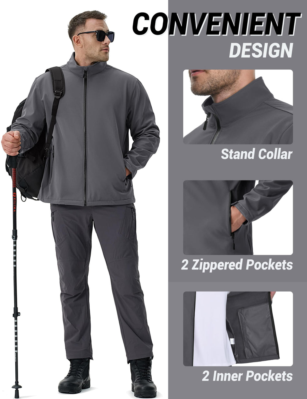 TACVASEN jacket stand collar offers full neck coverage in chilly weather.
