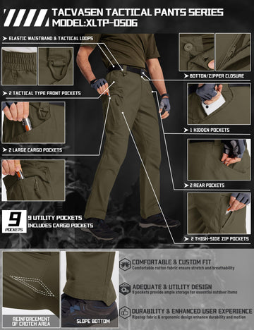 TACVASEN Men's Tactical Pants elastic waistband provides secure comfort on long days.