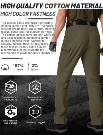 TACVASEN Men's Tactical Pants metal zipper ensures durable closure for quick wear.