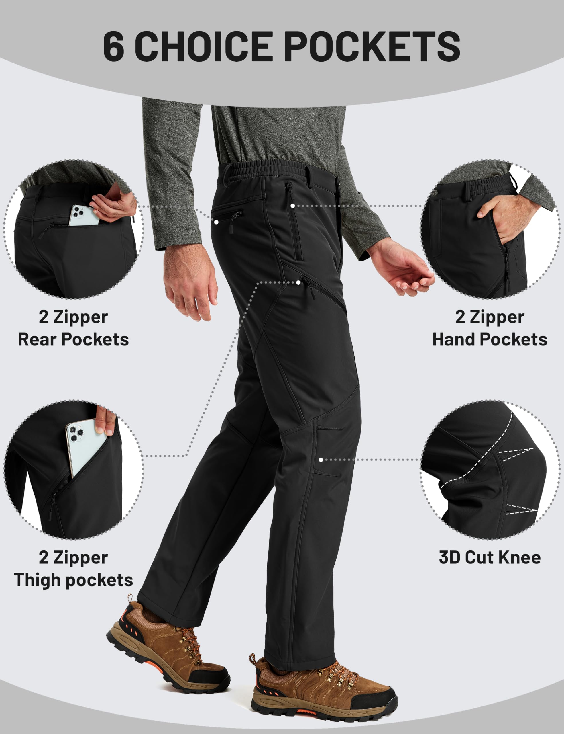 TACVASEN men's windproof adjustable waistband pants maintain secure fit in cold winds